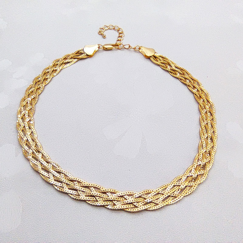 Modern Chic Plated Wheat Chain Braided Choker Necklace - Gold
